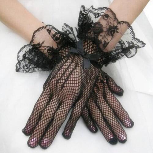 Perfectlifeoh Hot Sales Fast Shipping White / Red / Black Lace Finger Wrist Wedding Gloves Guantes