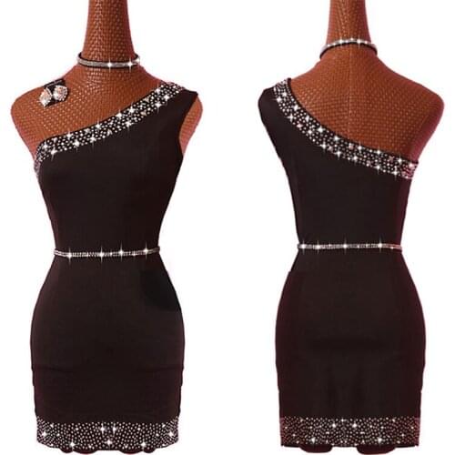 Latin Dance Dress Women Black Dance Dress Sexy Sloping Shoulder Salsa Rumba Flamengo Female Dancing Practice Latin Dress BL1992