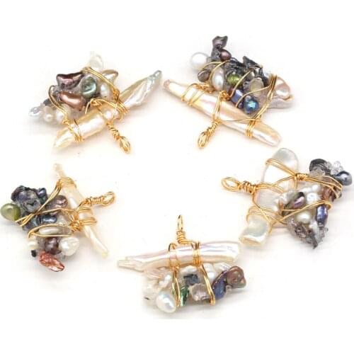 Natural Freshwater Pearl Pendant Copper Wire Winding Pearls Charms Pendant for Women Jewelry Making DIY Necklace Earring 40x50mm