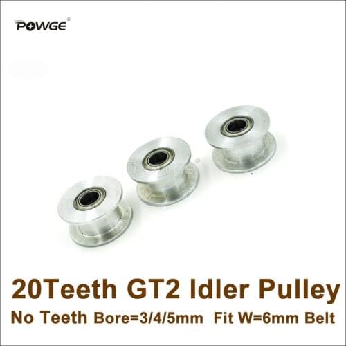 POWGE 5pcs 20 Teeth 2GT Idler Pulley Bore 3/4/5mm NO Teeth For Width 6mm GT2 2M Belt 20T 20Teeth GT2 Passive Pulley With Bearing