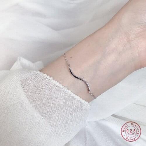 925 Sterling Silver Simple Vintage Wave Bracelet For Women Ocean Beach Party Jewelry Accessories Girlfriend Gift