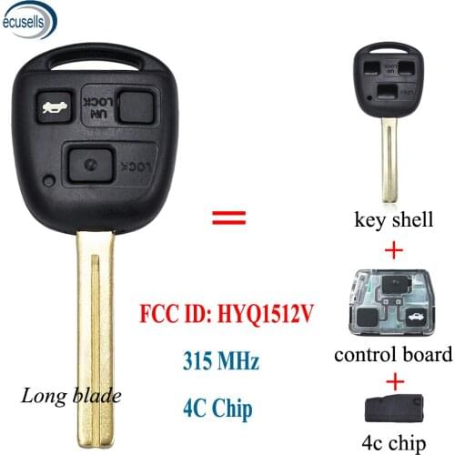 3 Buttons 314.4MHz 4C chip 315MHz Remote Key for Lexus ES300 GS300 IS300 FCC:HYQ1512V Long Blade Part #: 89070-53531
