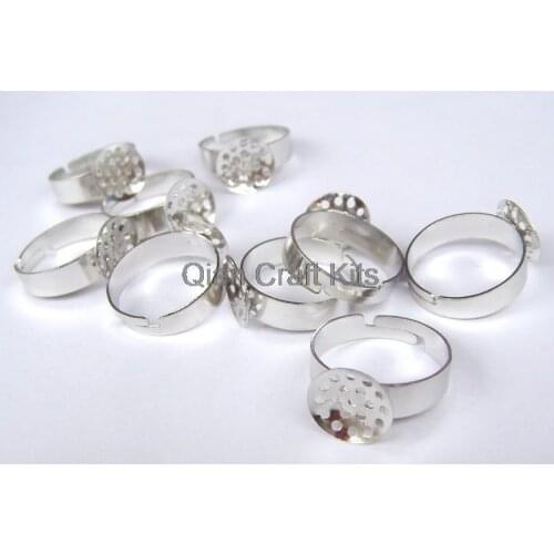 120pcs silver Plated Adjustable Rings with 12mm Beehive Sieve Ring Base blank nickel and lead free metal jewelry supplies