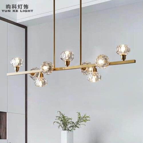 Nordic restaurant all-copper living room light luxury crystal simple creative post-modern bedroom long strip lamps
