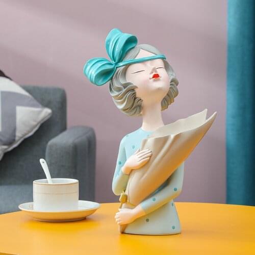 Modern Girl Figurine Dried Flower Vase Bouquet Ornaments Sculpture Statues Living Room Bedroom Flower Arrangement Home Decor