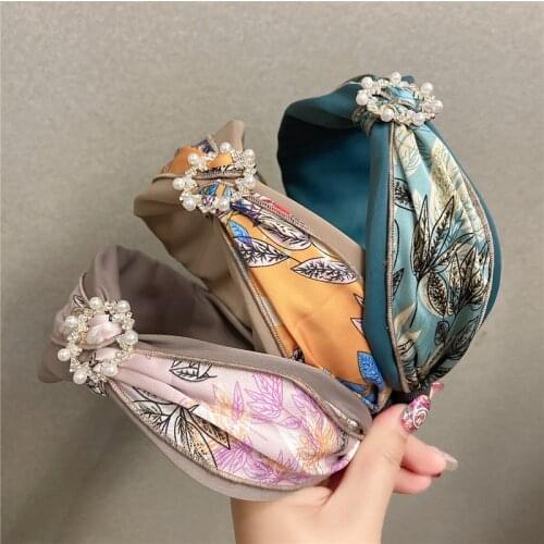 Print Rhinestone Bohemia Hairbands For Women Hair Accessories Pearl Bows Headbands Crown Hair Bands