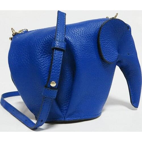 Genuine Leather Handmade Elephant Bag Customized Cute Animal Shaped Coin Purse Women Crossbody Messenger Monogram Name BLUE