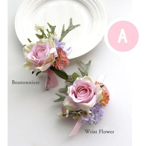 Wedding Witness Corsage Wrist Bracelet Flower Silk Ribbon Groom Boutonniere Brooch Wedding Planner Marriage Accessories Wrist