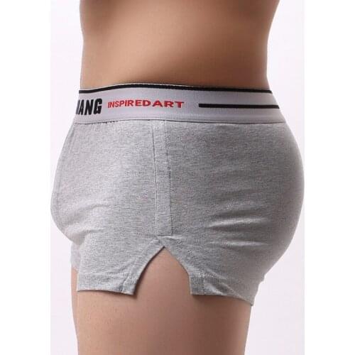 Mens Boxer Men Sexy Leg Split Panties Breathable Cotton Underwear Built-in Penis pocket Homme Boxershorts Male Loose Home Shorts