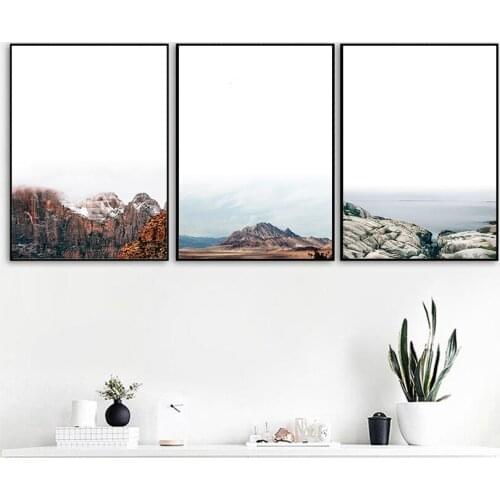 Fog Reef Snow Mountain Lake Pine Forest Wall Art Canvas Painting Nordic Posters And Prints Wall Pictures For Living Room Decor