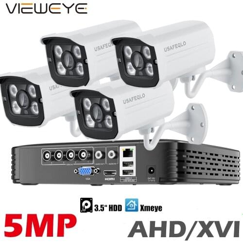 ViewEye USAFEQLO 4CH 2MP 5MP 5in1 AHD DVR Kit CCTV System 4 AHD Waterproof/Bullet Camera Security Surveillance Set Email Alarm