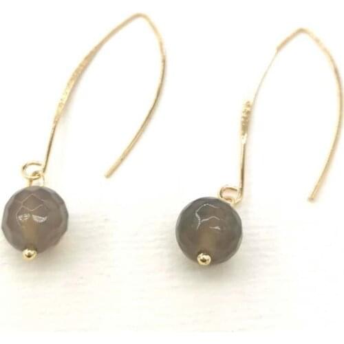 Dangle Simple Drop Onyx Earrings Natural Gemstones Grey Agate Faceted 14K Gold Filled Unusual Earrings 10MM For Women Jewelry