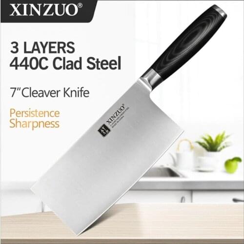 XINZUO 7" Big Knife Best Quality German 1.4116 Stainless Steel 58HRC Kitchen Knife Chinese Cleaver Slice Knives Micarta Handle