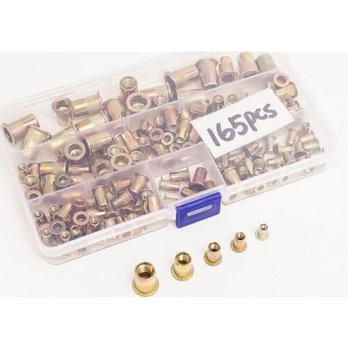 165PCS Carbon Steel Rivet Nuts M3 M4 M5 M6 M10 Threaded Insert Rivets Nut Hardware Parts Flat Head Nut Rivet Cap Set