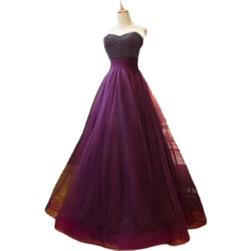 Purple Prom Dresses Net Pleat Beading Custom Made Lace-up Back Prom Party Gown Red Formal Dress Women Elegant Beading Pearls