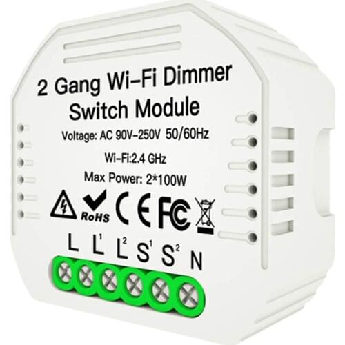 2 Gang DIY Mini LED WiFi Smart Light Dimmer Module APP Remote Control Work 2 Way Smart Light Switch Support Smart Life/Tuya