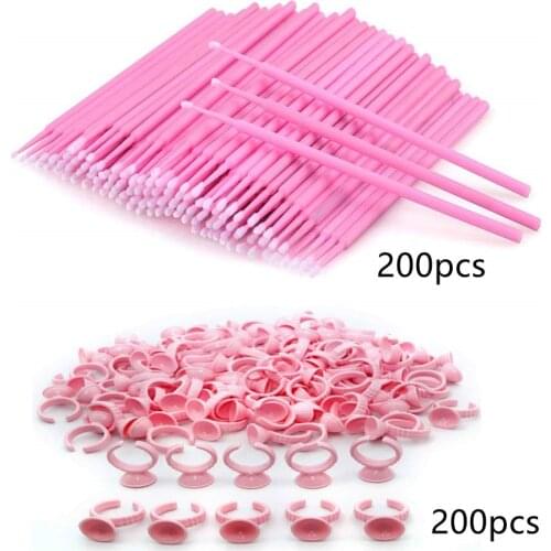200PCS Plastic Nail Art Tattoo Rubber Ring and 200PCS Disposable Eyelash Extension Eyelash Brush Ladies Eyelash Gel Makeup Remov