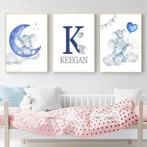 26 English alphabet diamond painting blue alphabet cartoon elephant children rhinestone embroidery mosaic painting bedroom boy