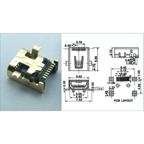 500PCS Gold plating 8-Pin Mini USB SMD socket -008 USB MU
