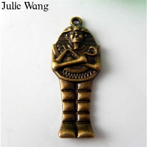 Julie Wang 6PCS Egypt Pharaoh Mummy Alloy Antique Bronze Charms Necklace Earrings Findings DIY Jewelry Making Accessories