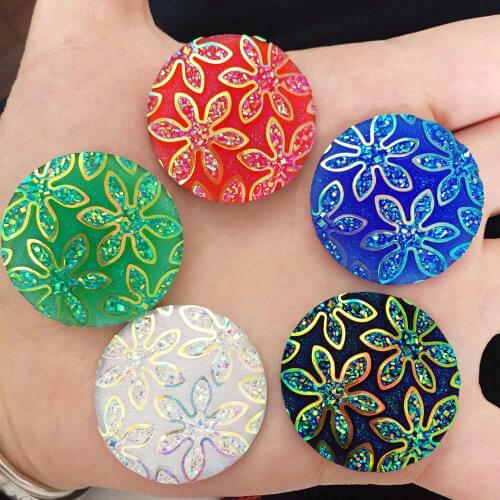 8pcs AB Resin 30mm Round Flower Flatback Rhinestone Ornaments DIY Wedding Appliques Craft W58