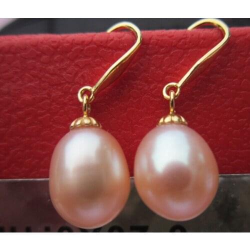 Free shipping new 11X9 MM AAA south sea pink pearl earrings 14k/20 GOLD