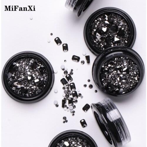 Black Mix Size Beads Rhinestones Nail Art Decorations Crystal Gems Shiny Jewelry 3D Charms Manicure Accessories