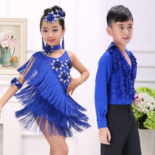 Kids Latin Dance Dresses for Girls Fringe Dress Tassel Salsa Stage Ballroom Performance Dancing Practice Clothing