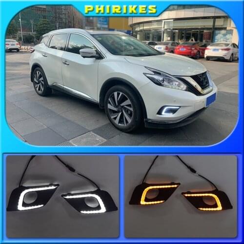 1 Pair DRL Daytime Running Lights For Nissan Murano 2015 2016 fog lamp cover 12V Daylight with yellow turn signal