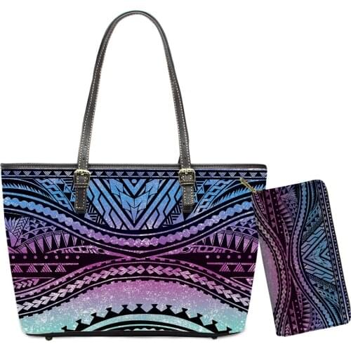 Hawaii Handbags Set For Women 2pcs Luxury Shoulder Bag And Purse Tribe Floral Printing Ladies Handbags Sac Femme Free Dropship