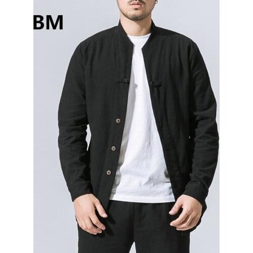 Chinese Style Cotton Linen Shirt Autumn Retro Black Casual Tang Suit White Long Sleeves Men Clothing Plus Size Harajuku Top 5XL