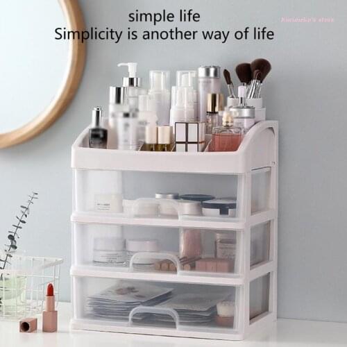 HX6D Makeup Organizer Box Transparent Cosmetic Drawer Jewelry Storage Holder Shelf