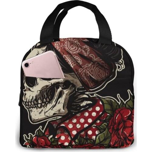 Insulated Lunch Bag Thermal Woman Skull Tote Bags Cooler Picnic Food Lunch Box Bag For Kids Women Girls Men Children