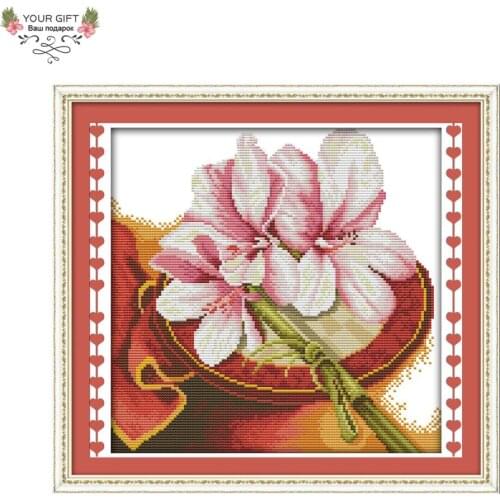Joy Sunday H571 Free Shipping 14CT 11CT Stamped and Counted Home Decoration Orchid Flowers Needlework Embroidery Cross Stitch