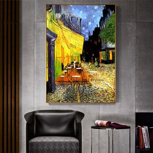 Van Gogh Cafe Terrace At Night Oil Painting Reproductions Print on Canvas Posters Famous Wall Art Pictures for Living Room Decor