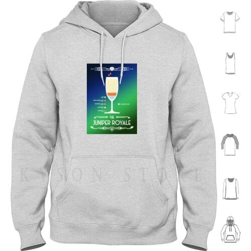 Juniper Royale Cocktail-Modern Hoodie Long Sleeve Juniper Royale Cocktail Drink Spirit Liqueur Glass Bar Pub Coffee