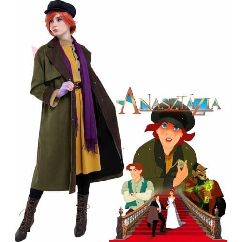 New Princess Anastasia Romanov Anya Orphan Dress Gown Cosplay Costume with Hat and Scarf