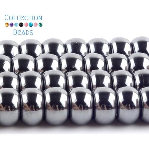 8mm Natural Stone Black Rondelle Beads Hematite Loose Spacer Round Beads For Jewelry Accessories Making Bracelet 15