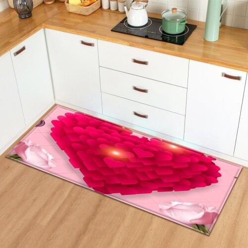 Kitchen Mat Home Printed Valentines Day Pattern Floor Carpet Bedroom Decoration Entrance Doormat Anti-Slip Hallway Bathroom Rug