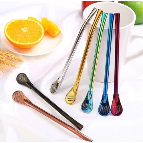 Multi-functional Fashion Drinking Straws Healthy Stainless Steel Straws Stir Bar Spoons long spoon
