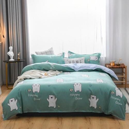 Cartoon Bedding Set Happy Bear Duvet cover green color Bed Linen Single Queen King Size Creative Bedclothes 3PCS