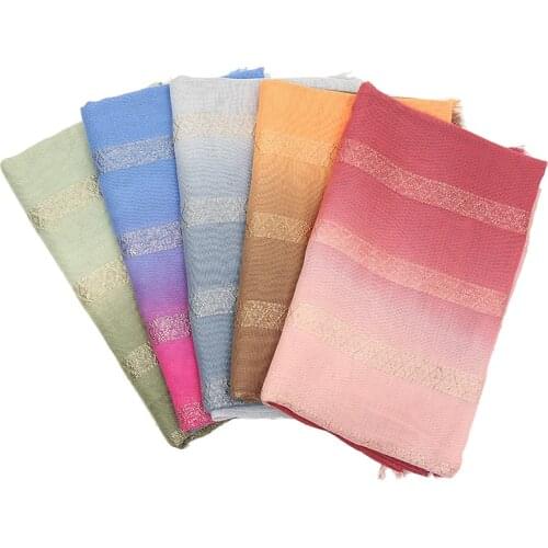 Newest Plain Ombre Lurex Glitter Cotton Scarf Women Shawl Fashion Gradient Pashmina Fringe shawl Bufandas Muslim Hijab Big Size