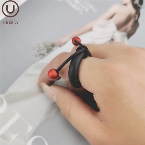 UKEBAY New Red Pearl Rings Elasticity Rope Ring Finger For Women Ring Rubber Handmade Jewelry Fashion Accessories Rings Gift