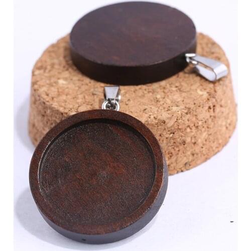 Onwear 10pcs brown wood cabochon base 25mm dia blank wooden pendant trays diy jewelry accessories for necklace making