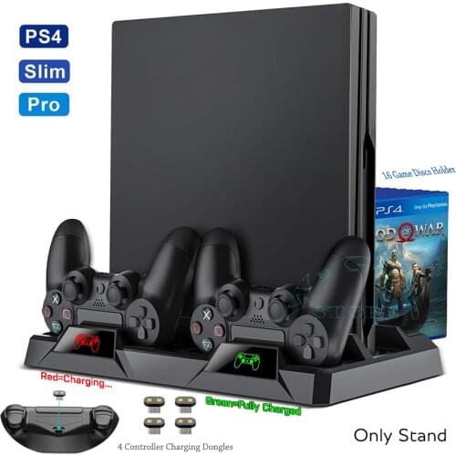 PS4 Pro Slim Console Stand Cooling Fan Controller Charger Charging Dock Station Games Storage for Play Station PS 4 Accessories