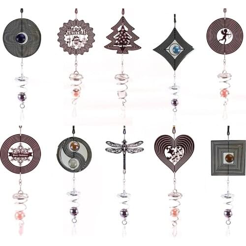 Hanging Metal Wind Spinner 3D Geometric Wind Chime Crafts Ornaments for Indoor Outdoor Garden Decor