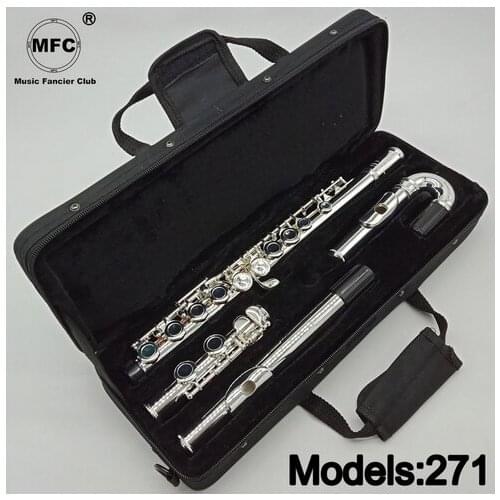 Professional Flute 271 Silver Plated Flute Instrument Intermediate Student Curved Headjoint Flutes C Leg 16 Holes Closed E Key