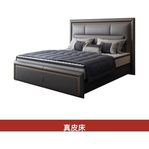 Simple post-modern light luxury leather bed 1.8m double leather bed master bedroom wedding bed soft bed ins Hong Kong style