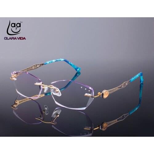Luxury PRIVATE Custom Manual Pure Titanium Frame Diamond Cut High-elastic Tinted Lenses Ladies Prescription Glasses Photochromic