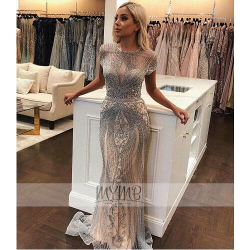 Luxury Sparking Evening Party Dress Silver Cape Sleeve Haute Couture Beading Key Hole Bodice Evening Formal Gowns For Teenage